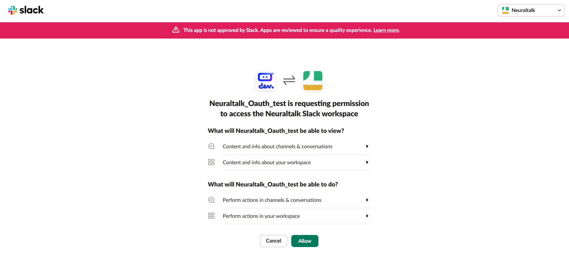 Slack OAuth Authorization