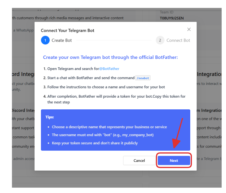 Connect Your Telegram Bot - Step 1