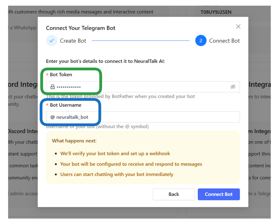 Connect Your Telegram Bot - Step 2
